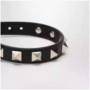 Valentino Garavani Black leather Rockstud bracelet with gold-tone studs