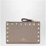 Valentino Garavani Powder Pink Leather Rockstud Zip Card Holder