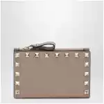 Valentino Garavani Powder Pink Leather Rockstud Zip Card Holder
