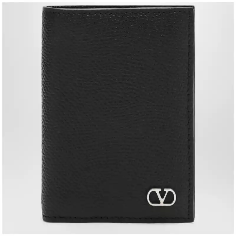 Valentino Garavani Black Vlogo grained leather card holder