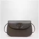 GUCCI Small shoulder bag in dark taupe leather with bamboo closure