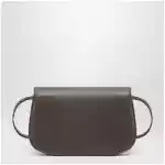 GUCCI Small shoulder bag in dark taupe leather with bamboo closure