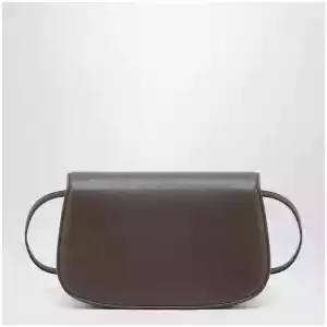 GUCCI Small shoulder bag in dark taupe leather with bamboo closure