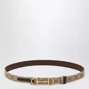 GUCCI Reversible GG fabric and leather belt in sand/brown with Horsebit buckle