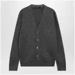 GUCCI Grey wool and silk cardigan with GG motif