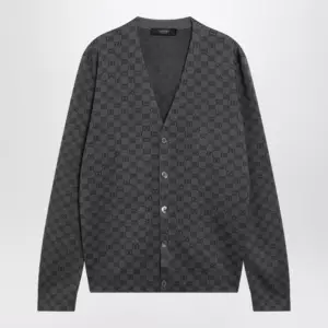 GUCCI Grey wool and silk cardigan with GG motif