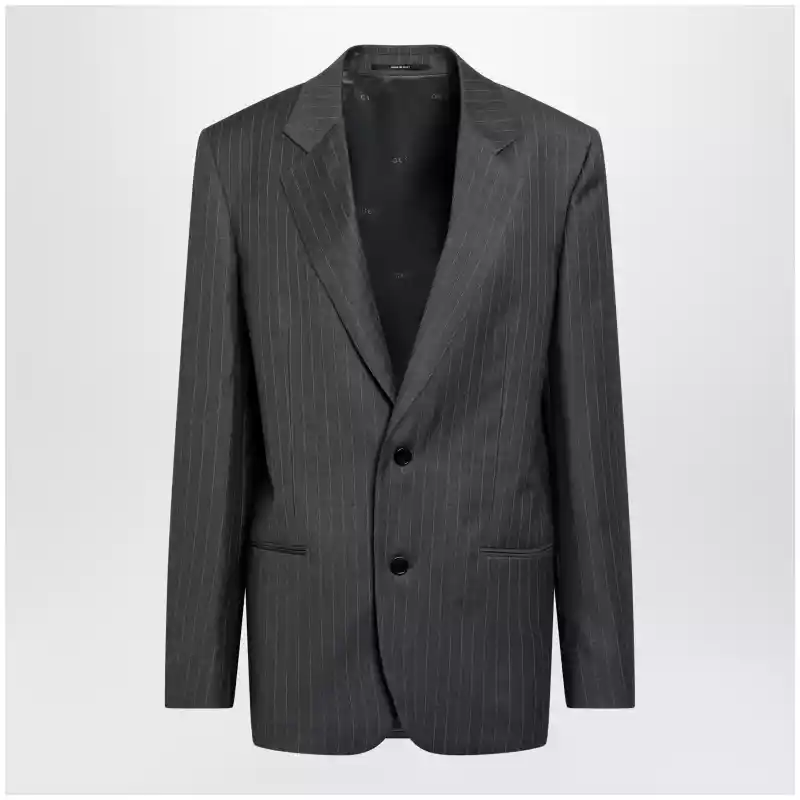 GUCCI Grey/light blue pinstripe wool jacket