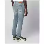 AMIRI MX1 distressed flannel-patched jeans in medium indigo