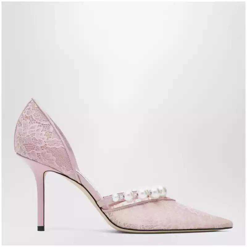 Jimmy Choo Pink Lace Décolleté with Pearl Decoration