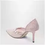 Jimmy Choo Pink Lace Décolleté with Pearl Decoration