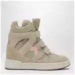 ISABEL MARANT Bekett wedge sneakers in beige/pink suede