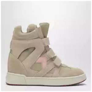 ISABEL MARANT Bekett wedge sneakers in beige/pink suede
