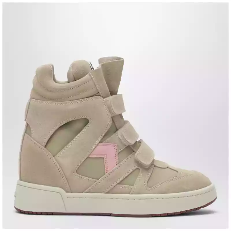 ISABEL MARANT Bekett wedge sneakers in beige/pink suede