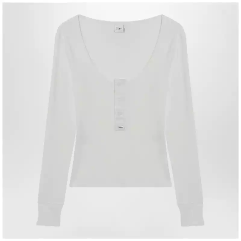 CH26SJH29185_S_CHLOE-107.x Chloé White Henley cotton jersey top