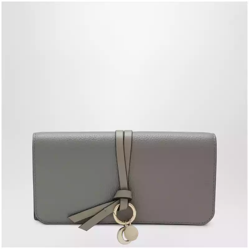 CHC21WP942F57_S_CHLOE-053.a Chloé Grey Alphabet flap wallet in grained leather
