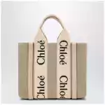 Chloé Woody little bag in beige canvas