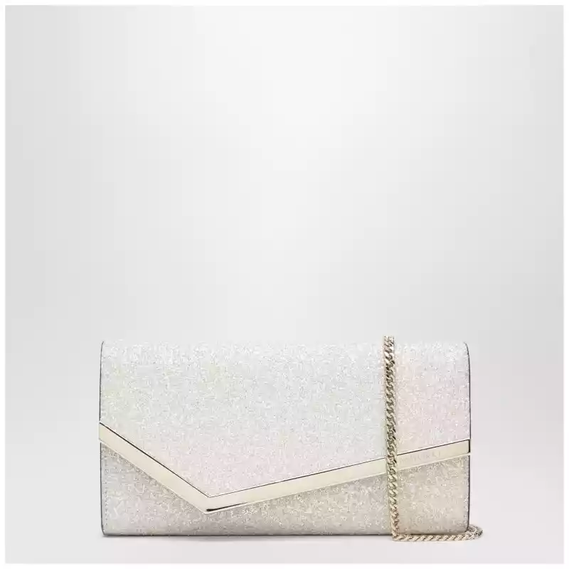 Jimmy Choo Emmie Pouch With Light Gold Micro-Glitter