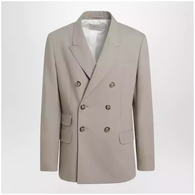 HBV764WV0194_S_AMI-A036.x Ami Paris Beige double-breasted virgin wool gabardine jacket