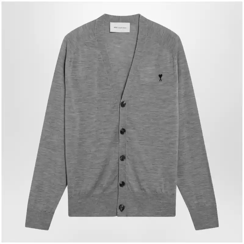 Ami Paris Grey Ami De Coeur cardigan in wool