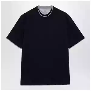 Brunello Cucinelli Crew-neck cotton jersey T-shirt with faux layering, cobalt