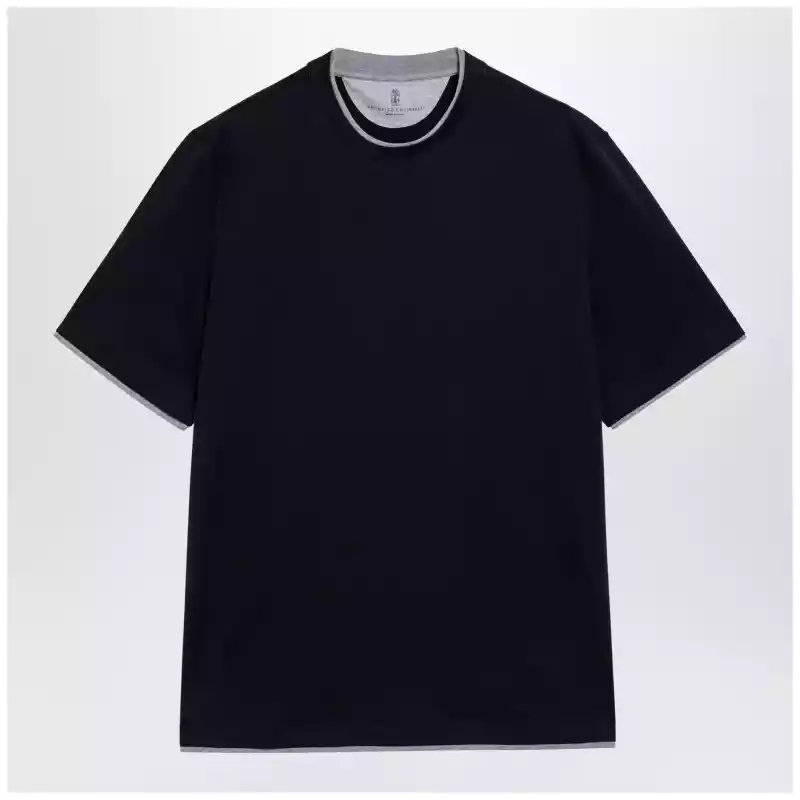 Brunello Cucinelli Crew-neck cotton jersey T-shirt with faux layering, cobalt