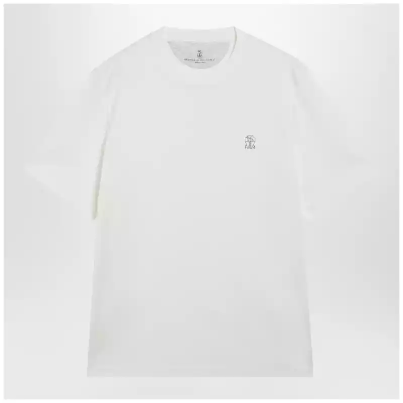 Brunello Cucinelli Crew-neck cotton jersey T-shirt with logo in off white