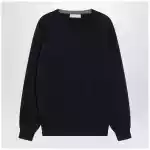 Brunello Cucinelli Navy blue cashmere crewneck sweater with contrast trim