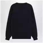 Brunello Cucinelli Navy blue cashmere crewneck sweater with contrast trim