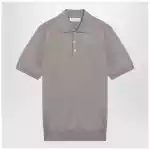 Brunello Cucinelli Light brown cotton knit polo shirt