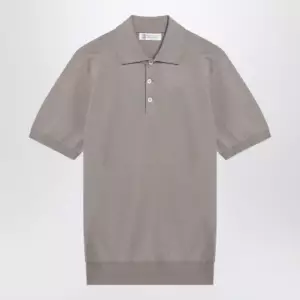 Brunello Cucinelli Light brown cotton knit polo shirt