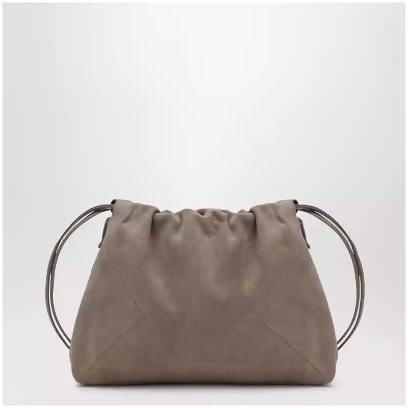 Brunello Cucinelli BC Duo Pouch brown suede bag with monile detail