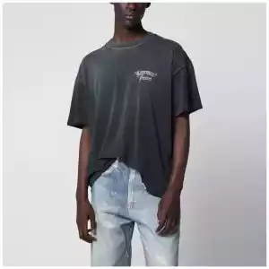 Represent Used-effect cotton T-shirt in washed black