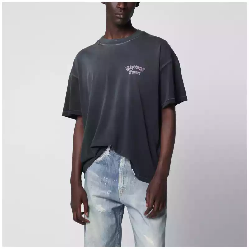 Represent Used-effect cotton T-shirt in washed black