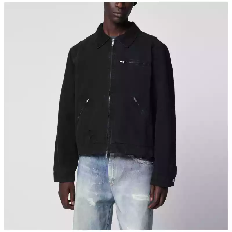 Represent Long-sleeve zip-up cotton jacket in black