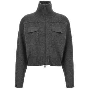 Brunello Cucinelli Shiny Zipper Pull Wool Cardigan