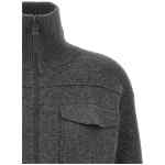 Brunello Cucinelli Shiny Zipper Pull Wool Cardigan