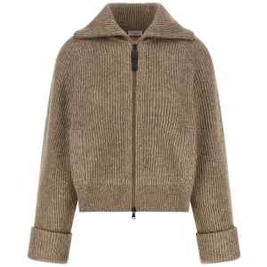 Brunello Cucinelli Shiny Zipper Pull Cardigan