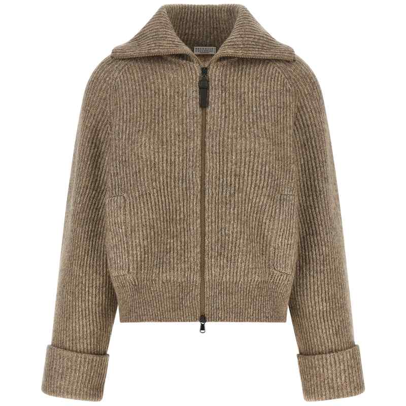 Brunello Cucinelli Shiny Zipper Pull Cardigan