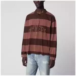 Represent Owners Club Stripe rugby polo in cotton, sienna stripes