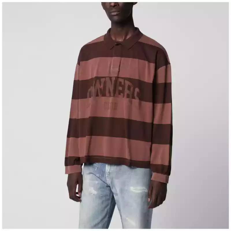 Represent Owners Club Stripe rugby polo in cotton, sienna stripes
