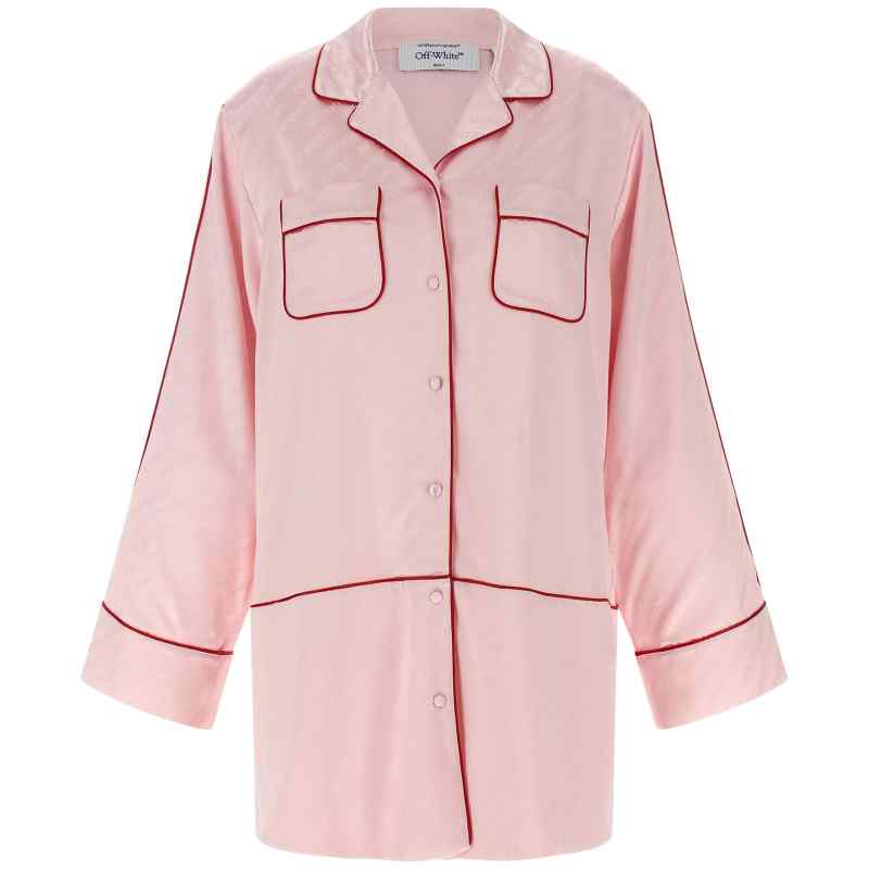 Off White Jacquard Satin New Roxy Pajama Shirt
