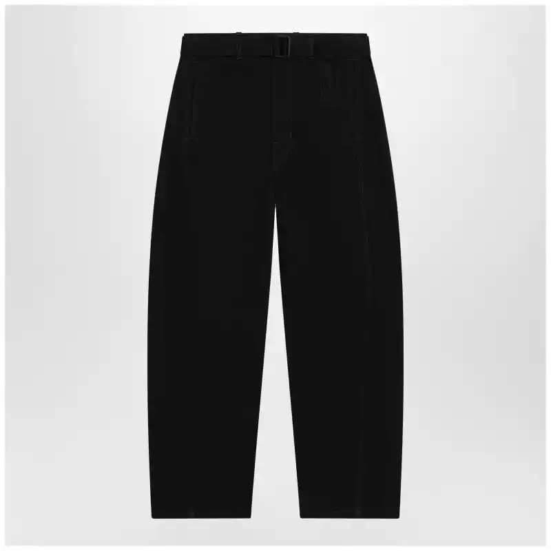 LEMAIRE Black cotton trousers with belt
