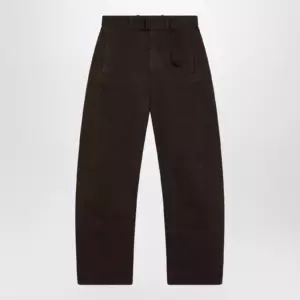 LEMAIRE Brown cotton trousers with belt