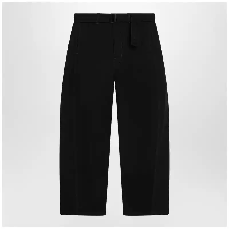 LEMAIRE Black cotton trousers with belt