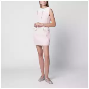 Self-Portrait Pink bouclé mini dress with lace collar