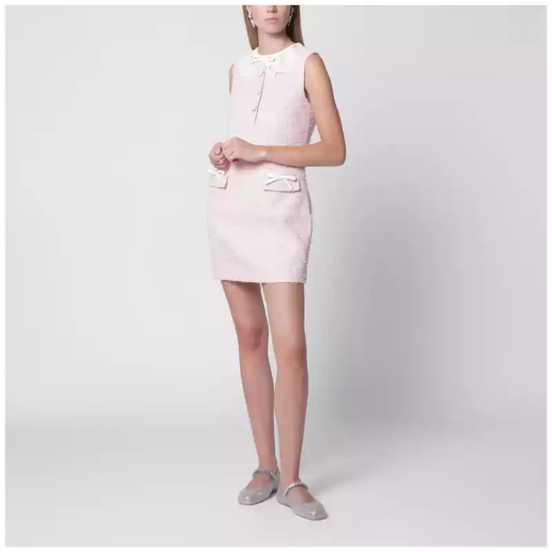 PF26-002SCPL_T_SELF-P.a Self-Portrait Pink bouclé mini dress with lace collar