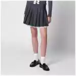 Self-Portrait Pleated wool mini skirt with lace trim in grey