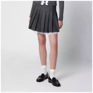 Self-Portrait Pleated wool mini skirt with lace trim in grey
