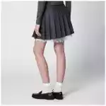Self-Portrait Pleated wool mini skirt with lace trim in grey