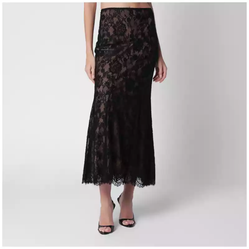 Self-Portrait Lace midi skirt in black
